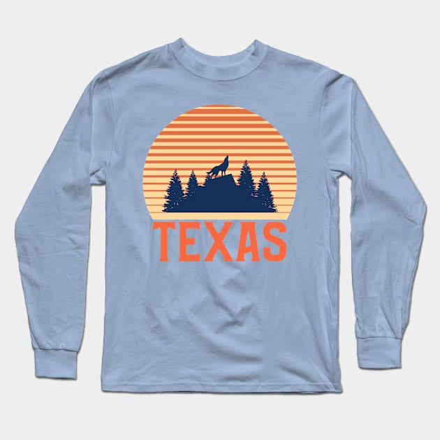 Texas Sunset, Orange and Blue Sun, Gift for sunset lovers T-shirt, Wolf Howling at the Moon Long Sleeve T-Shirt by AbsurdStore